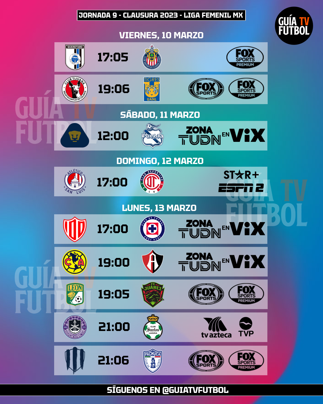 Jornada 9 Liga MX Femenil Clausura 2023 Fútbol En Vivo México Guía